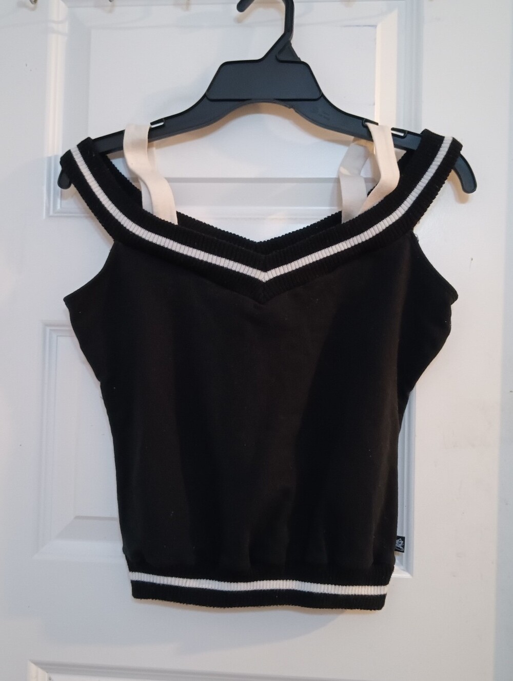 Black V-Neck Striped Trim Women's Tank Top
